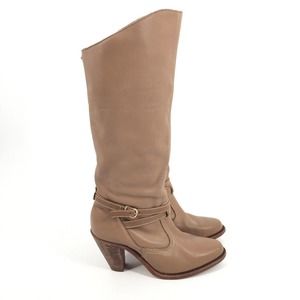 Vintage 1970s Dexter Leather Knee Boots Size 7.5 Light Brown Tan Cream High Heel